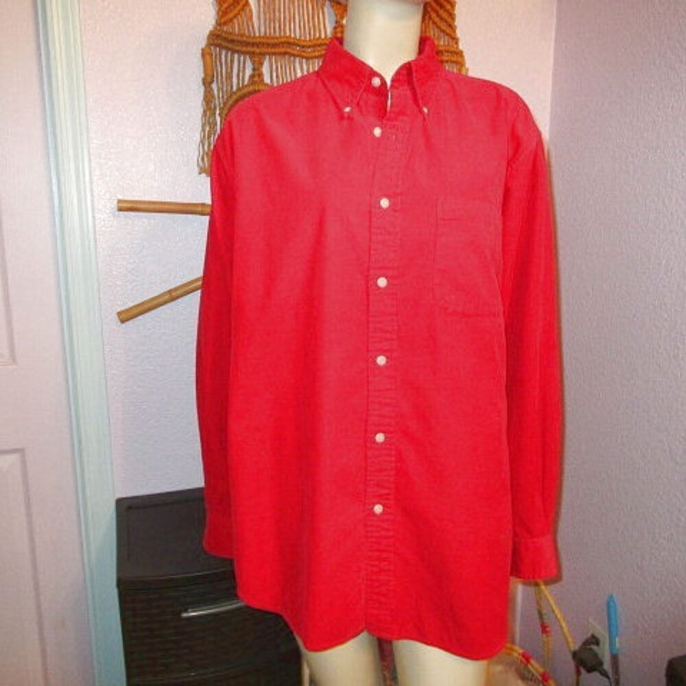 Vtg John Ashford Corduroy Shirt Men's L Button Down Shackett Red Pinwale EUC